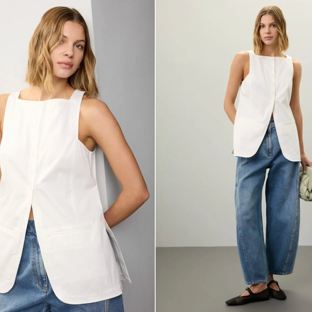 Tibi Chino Slit Front Sleeveless Tunic Size 4